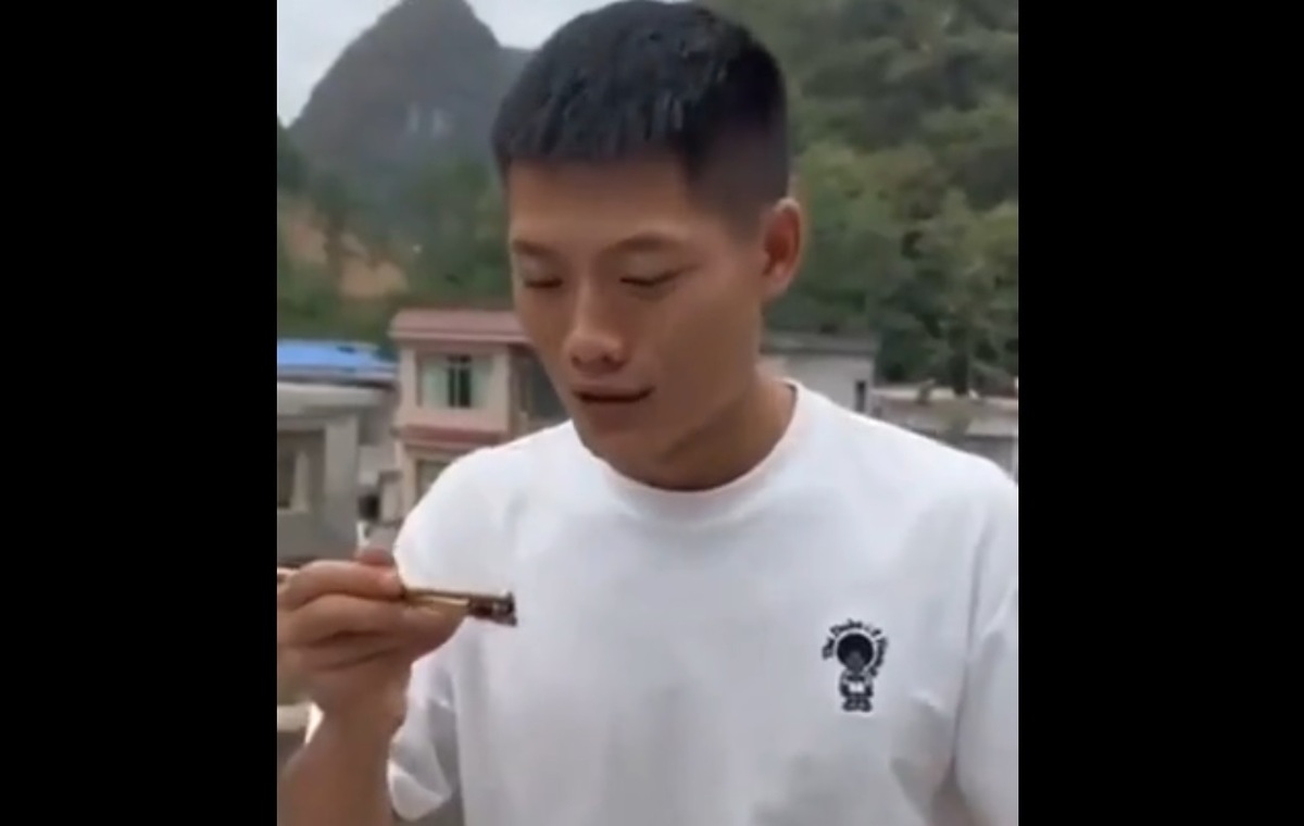 حرکت جنون‌آمیز یک جوان ؛ خوردن زنبور گاوی زنده ! (فیلم)