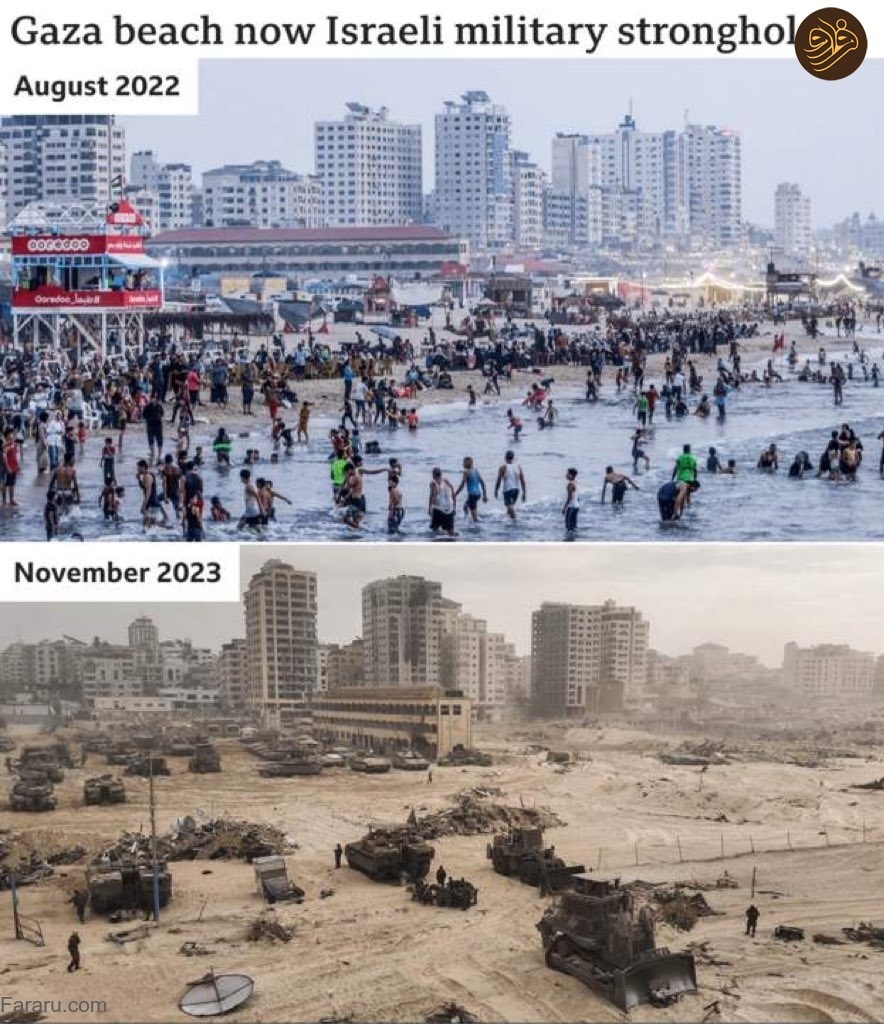ساحل غزه پیش و پس از جنگ (+عکس)