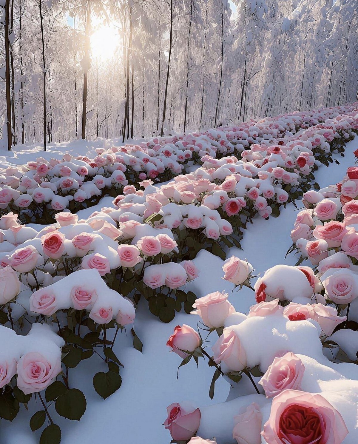 تصویر جالبی از گل های رز زیر برف