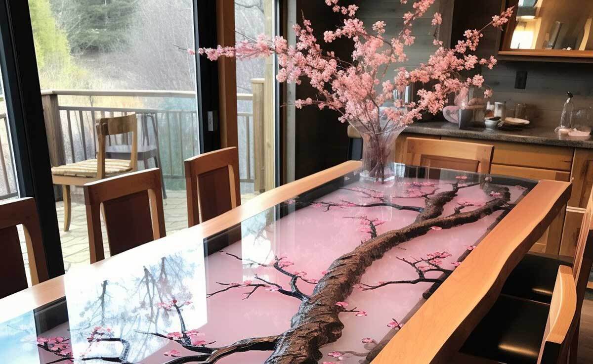 طراحی میز نهارخوری با شکوفه های گیلاس (عکس)