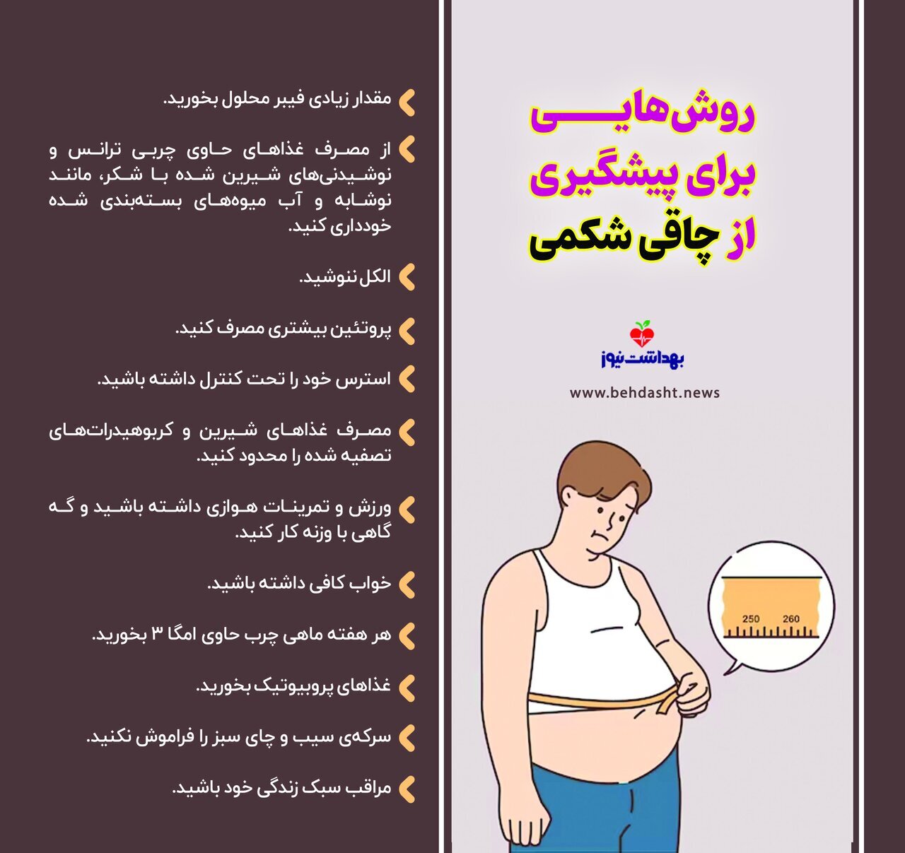 روش‌های پیشگیری از چاقی شکم (اینفوگرافیک)