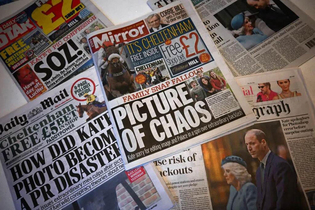 مطبوعات انگلیس و پوشش خبرهای مربوط به عکس دستکاری شده همسر ولیعهد انگلیس