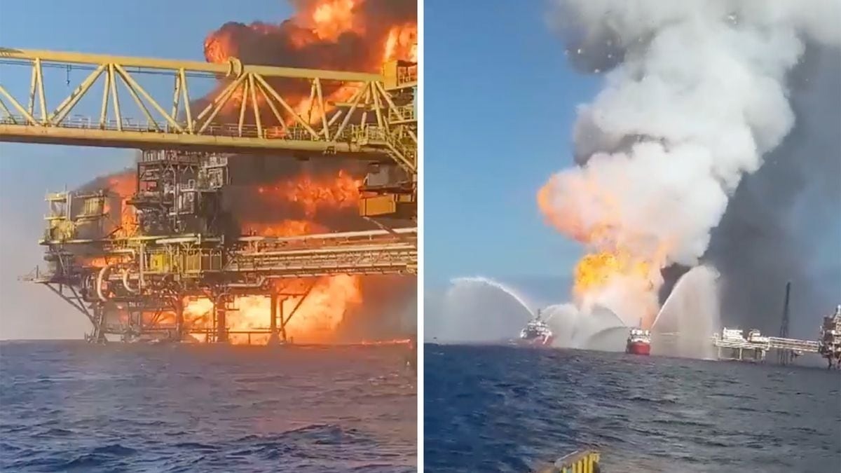 انفجار شدید در یک سکوی نفتی در جنوب مکزیک (فیلم)
