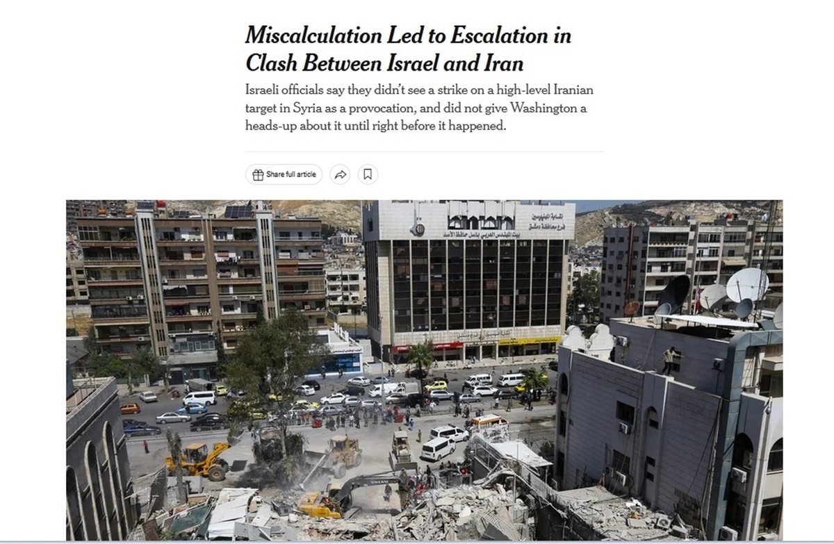 نیویورک تایمز :  اشتباه محاسباتی اسرائیل باعث تنش شد / عصبانیت امریکا بعد از حمله اسرائیل به دمشق