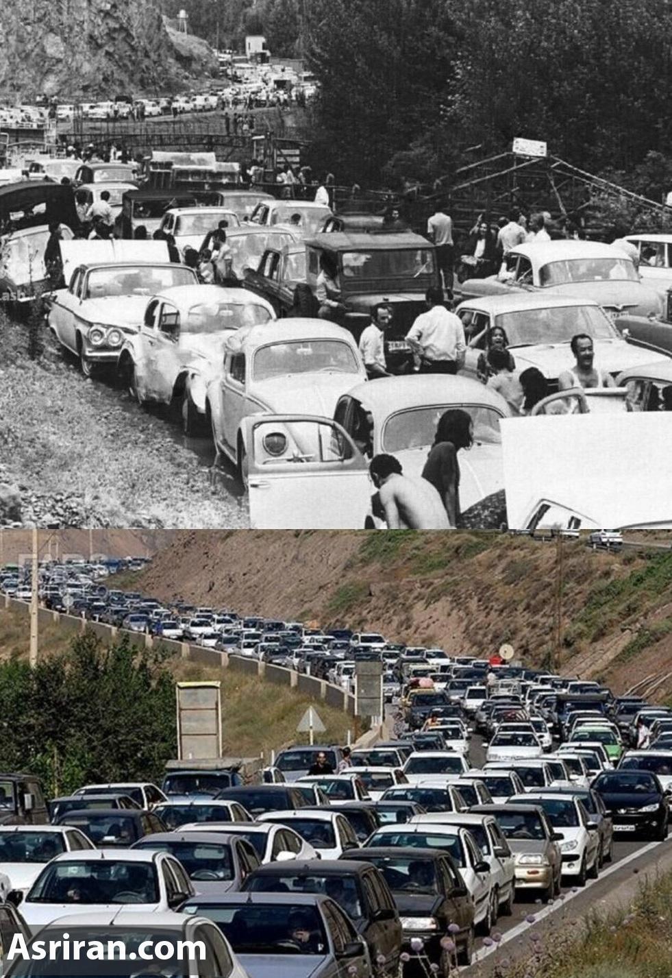 ترافیکی که از دهه 40 باقی است ( دو عکس از جاده چالوس در فاصله 60 سال)