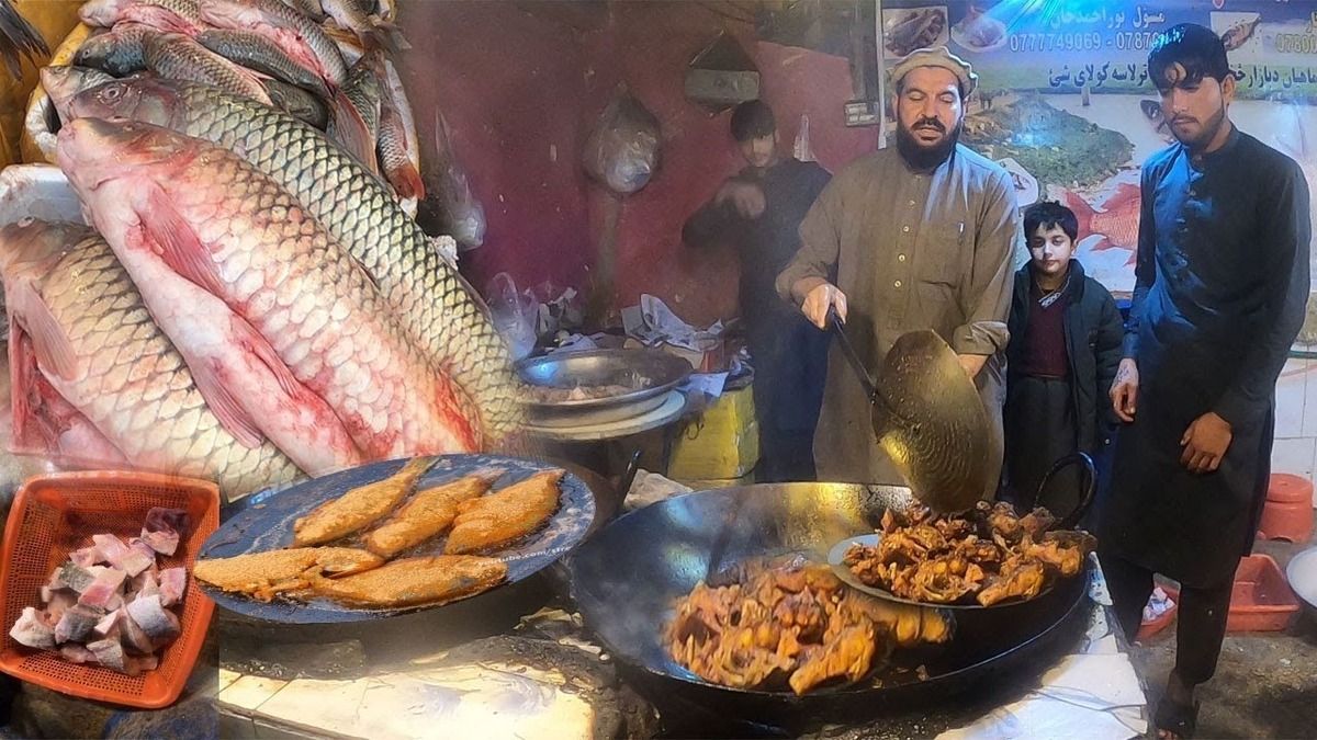 فرآیند برش، پردازش و پخت صدها ماهی در خیابان های افغانستان (فیلم)