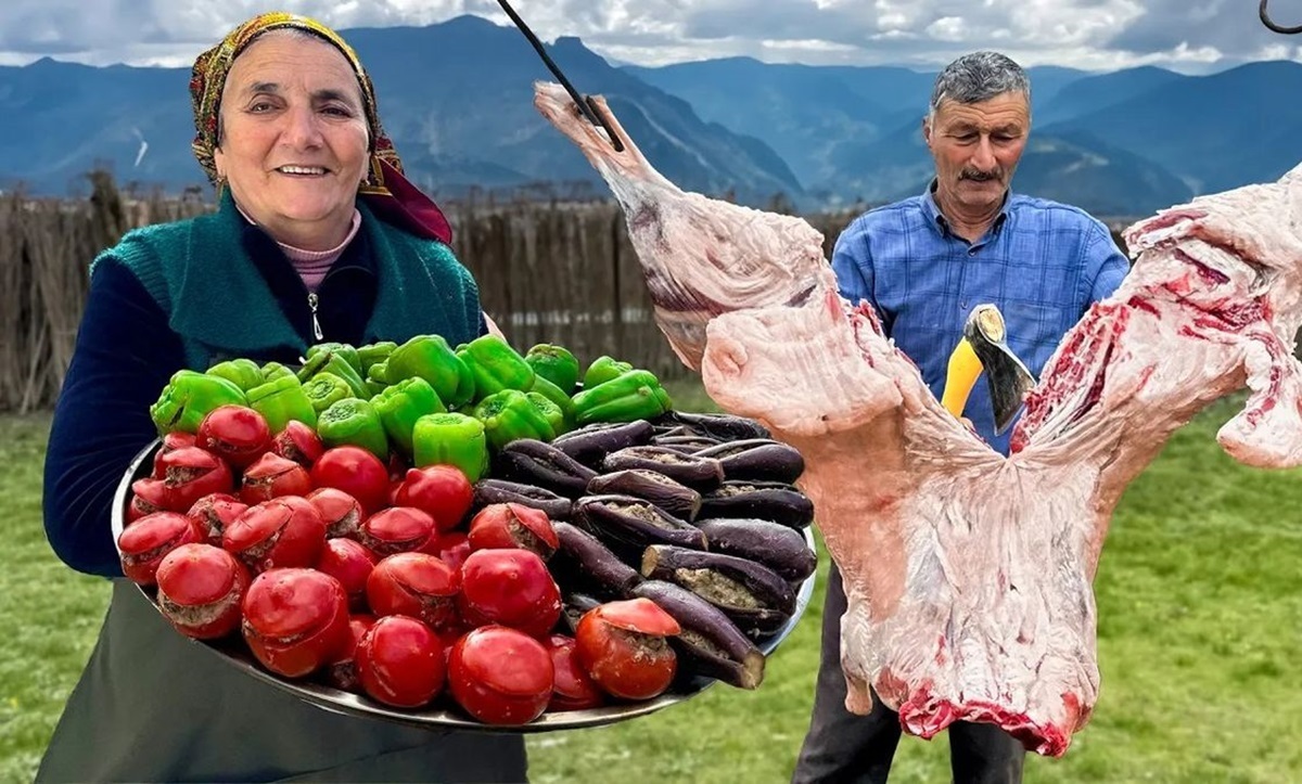 کباب کردن ۱۲ کیلو گوشت توسط بانوی آذربایجانی (فیلم)
