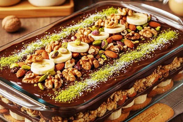 کیک یخچالی با موز و گردو