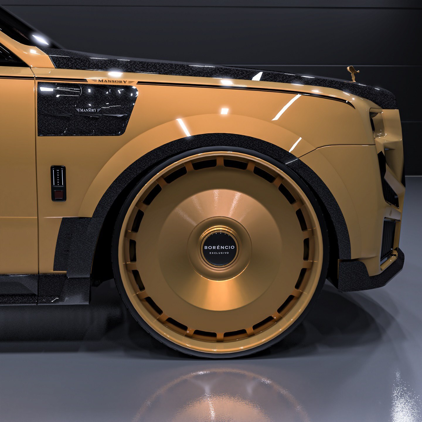 نمای جانبی رولز رویس کالینان ۲۰۲۶ سفارشی با رنگ‌آمیزی طرح ویرجیل ابلو و رینگ‌های ۲۶ اینچی GMST.