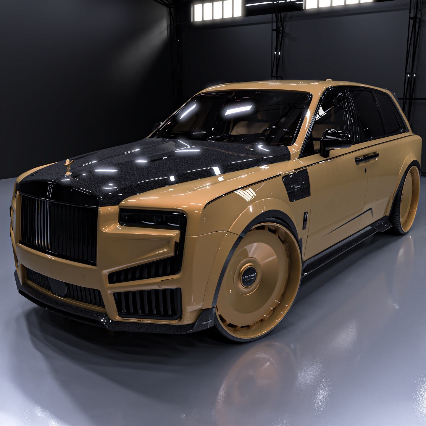 نمای جانبی رولز رویس کالینان ۲۰۲۶ سفارشی با رنگ‌آمیزی طرح ویرجیل ابلو و رینگ‌های ۲۶ اینچی GMST.