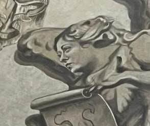 تصویر فرشته کروبی در کلیسای باستانی سن‌لورنتسو این لوچینا رم که پس از مرمت شباهت زیادی به چهره جورجیا ملونی نخست‌وزیر ایتالیا پیدا کرده است.