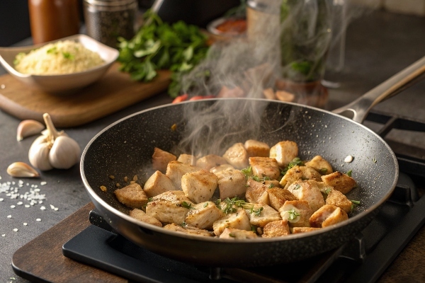 پاستا پنه با مرغ و قارچ