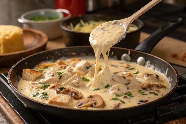 پاستا پنه با مرغ و قارچ