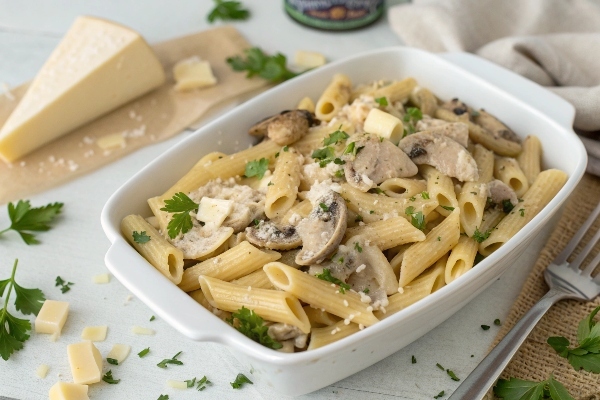 پاستا پنه با مرغ و قارچ