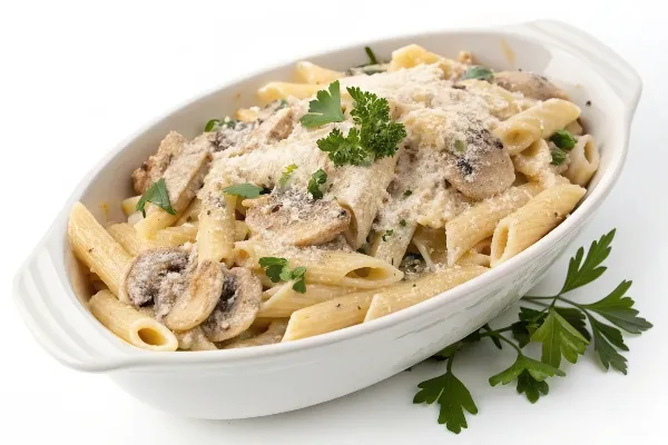 پاستا پنه با مرغ و قارچ