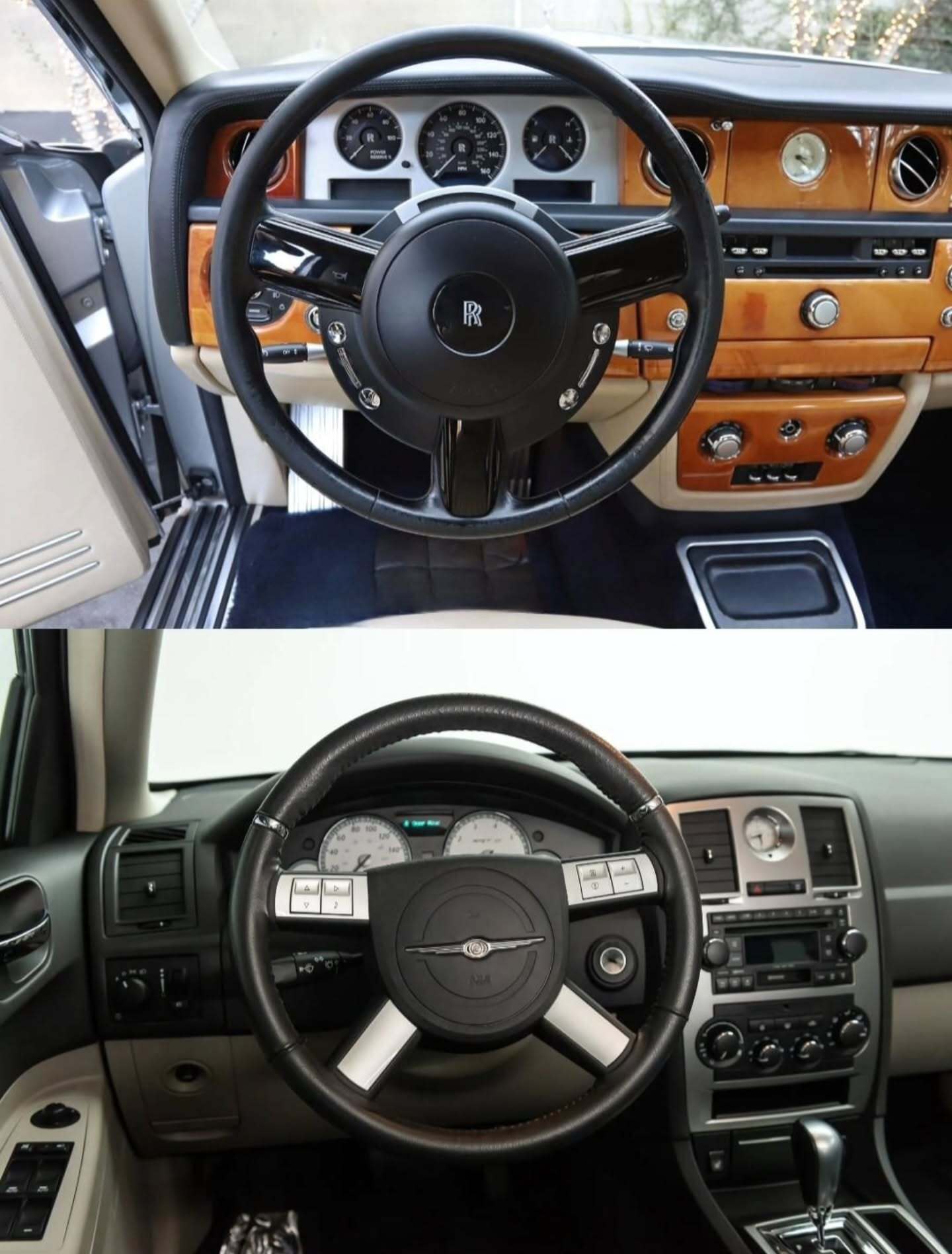 مقایسه پیشرانه V12 رولزرویس فانتوم و موتور V8 همی کرایسلر 300C به عنوان دو نمونه برتر از مهندسی موتور در سدان‌های لوکس و عضلانی.