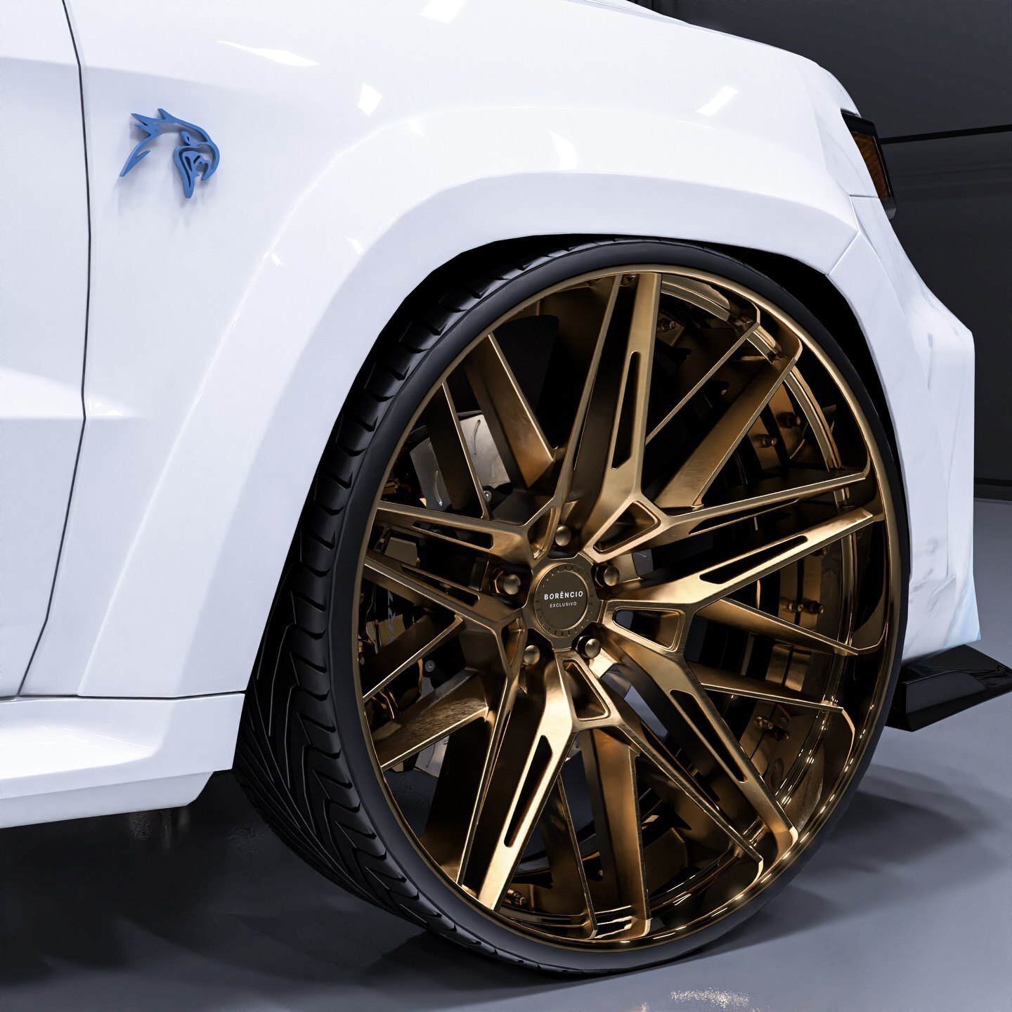 نمای کامل جیپ ترکهاوک با کاور گرافیکی طرح شاهین و رینگهای مسی سفارشی در حال نمایش جزئیات طراحی بدنه. نمای کامل جیپ ترکهاوک با کاور گرافیکی طرح شاهین و رینگهای مسی سفارشی در حال نمایش جزئیات طراحی بدنه.