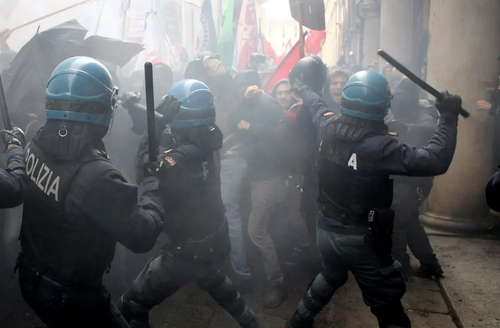 درگیری راست گرایان افراطی ایتالیا با پلیس در شهر 