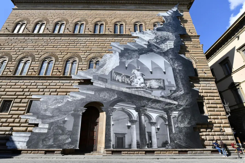 نقاشی سه بعدی یک هنرمند فرانسوی روی ساختمانی در فلورانس ایتالیا/ رویترز