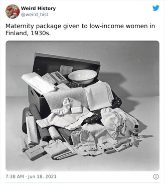 بسته ویژه نوزادان که در دهه 1930 به مادران کم درآمد فنلاندی داده می شد. 