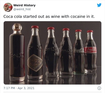 کوکاکولا در ابتدا به عنوان شراب حاوی کوکائین وارد بازار شد. 