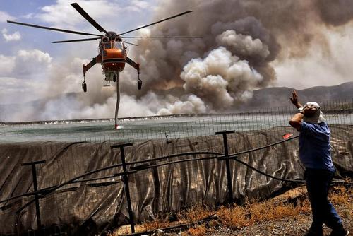عملیات خاموش کردن آتش سوزی جنگلی با حضور هلی کوپتر در یونان/ رویترز