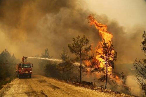 عملیات خاموش کردن آتش سوزی جنگلی در حومه شهر توریستی آنتالیا و مارماریس ترکیه/ رویترز