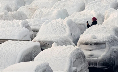 عکس گرفتن از خودروهای وارداتی یخزده ژاپنی در بندر ولادی وستک روسیه/ ایتارتاس