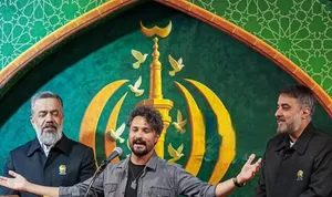 بوسه خواننده پاپ بر کتف محمود کریمی مداح (عکس)