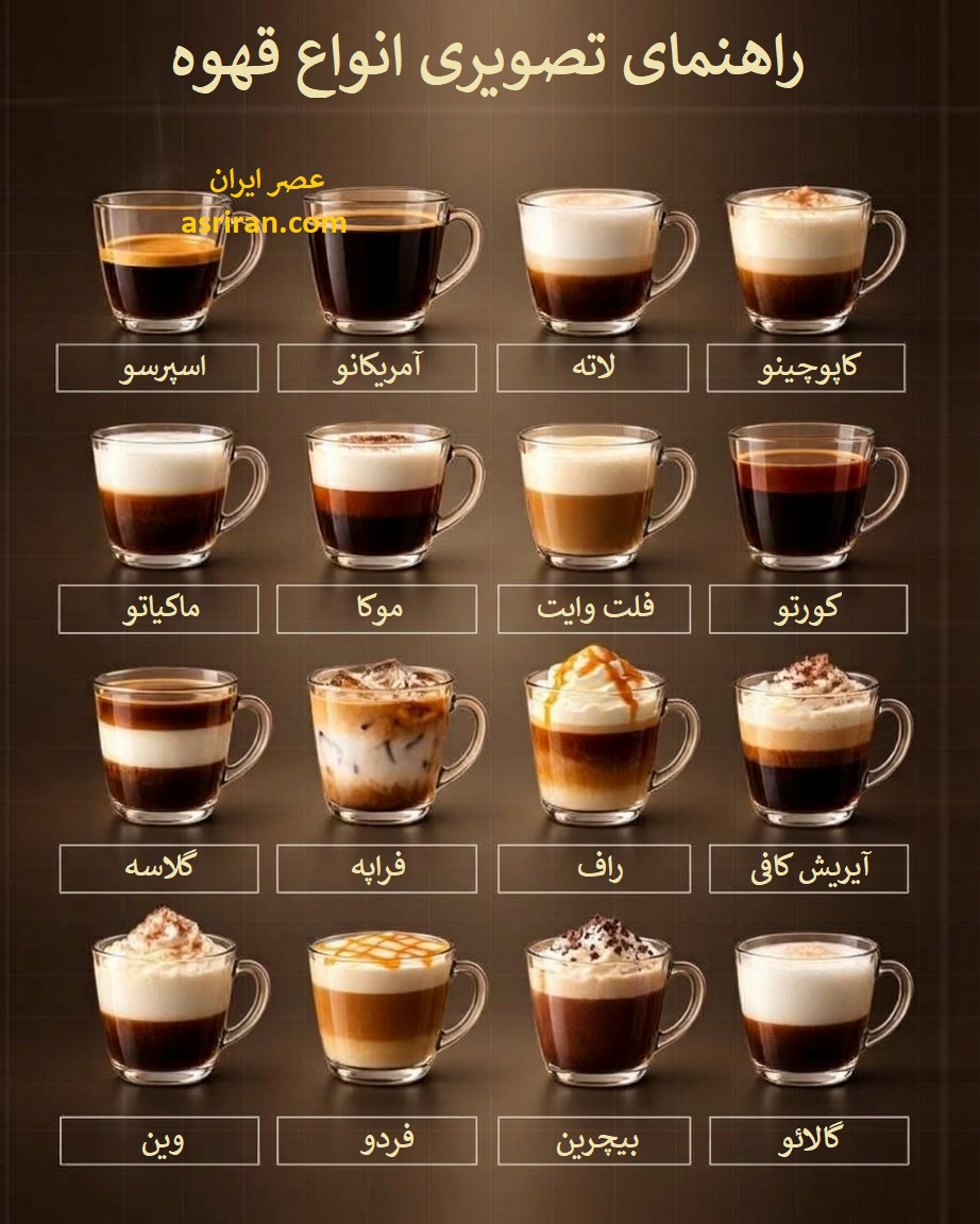 اینفوگرافیک معرفی 16 نوع قهوه محبوب جهان