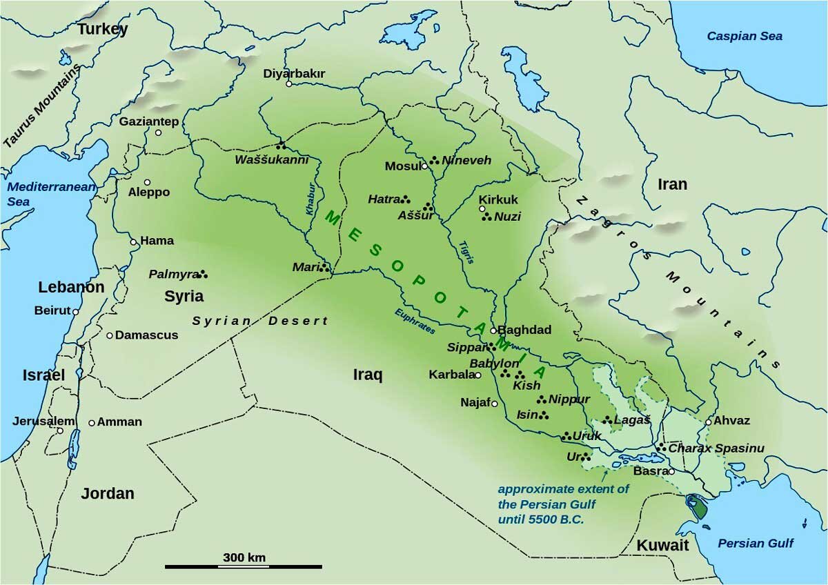نقشه بین‌النهرین باستان، برگرفته از ویکی‌پدیا کامنز