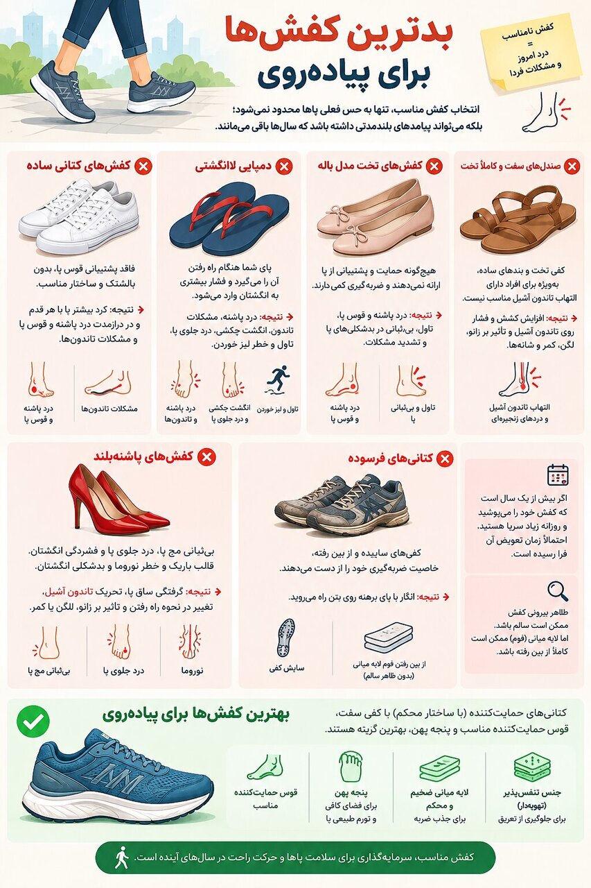 بدترین کفش‌ها برای پیاده‌روی