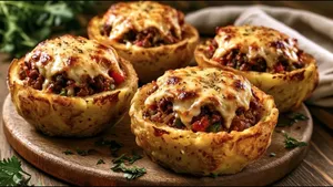 طرز تهیه سیب‌زمینی شکم‌پر با گوشت چرخ‌کرده و پنیر در فر